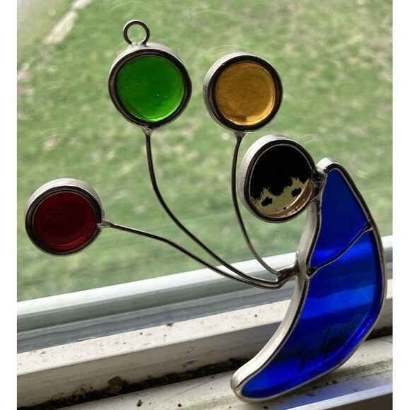 Vintage Ted De Grazia Sun Catcher Stained Glass Window Hanging Boy With Ballon’s - Picture 1 of 3